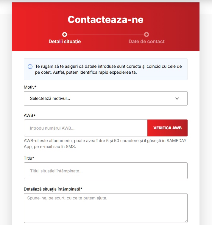 formular de contact sameday